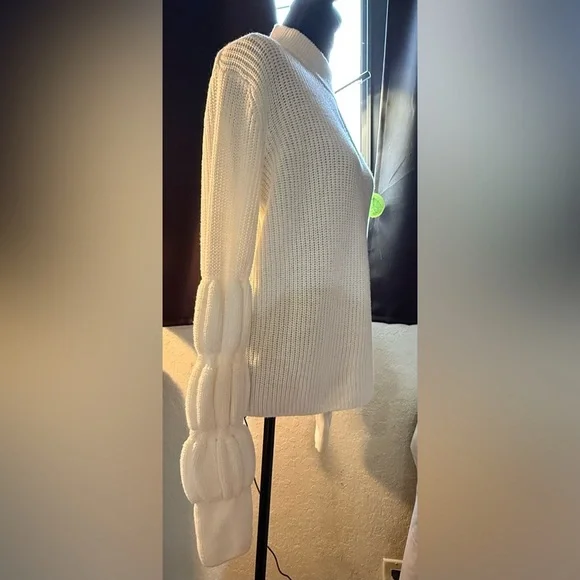 VENUS Cream Cowl Neck Sweater with Textured Sleeves - Picture 3 of 14